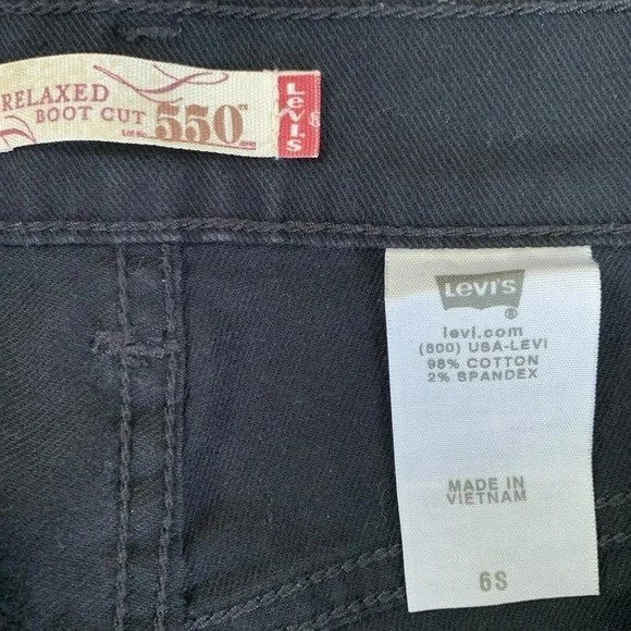 Levi's 550 Y2K Relaxed Bootcut Cropped Cuffed Black Denim Jeans Size 6S Stretch - Picture 14 of 15